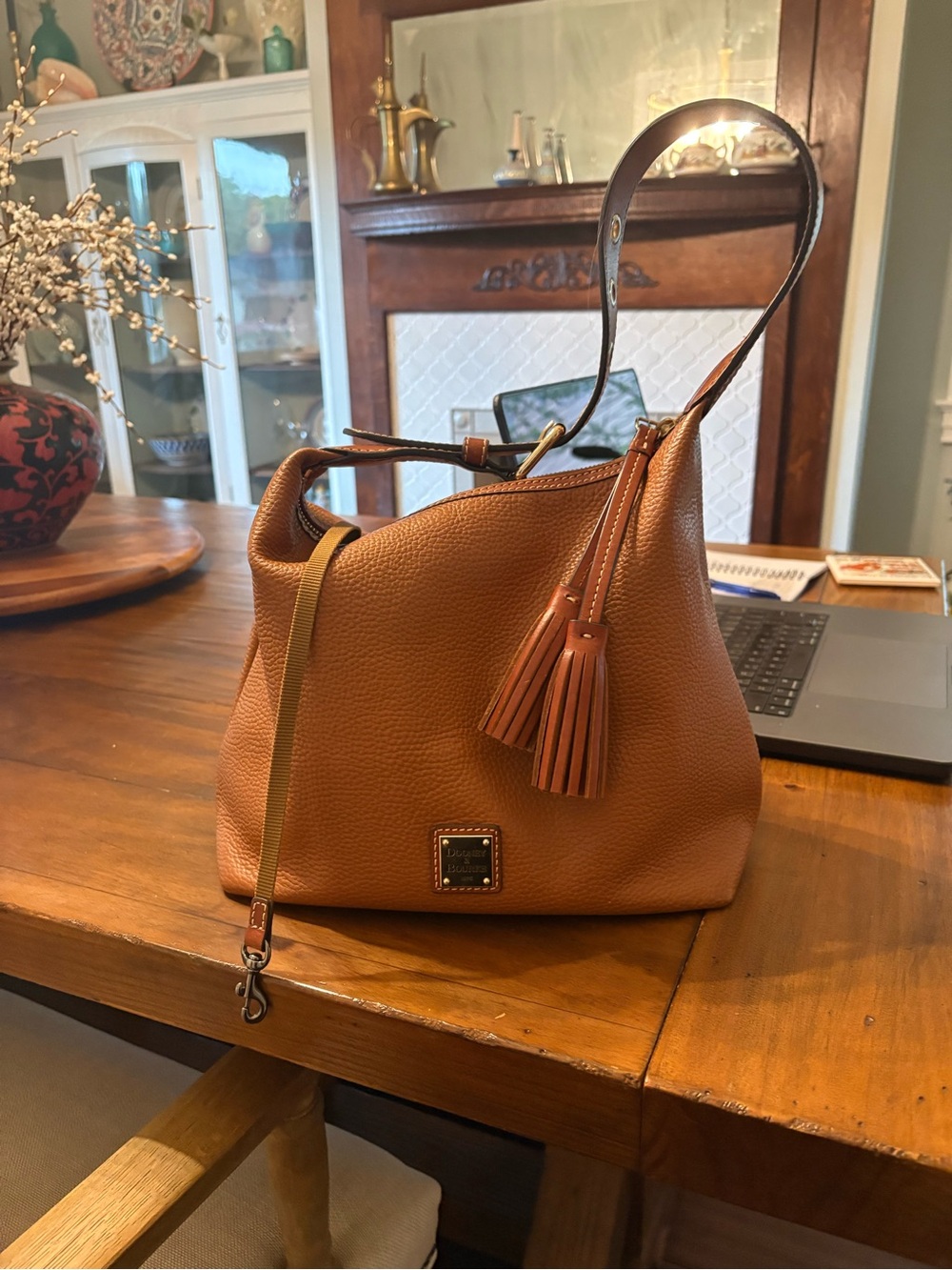 Dooney & Bourke Pebbled Leather Shoulder Bag in Saddle/Tan